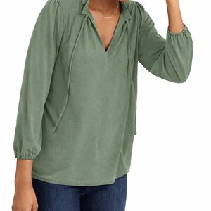 Lucky Brand Dusty Green Women's Blouse Ruffle Neck Soft Modal - Size M